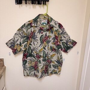Paradise Of The Pacific Floral Hawaiian Button Shirt Green Maroon Yellow Size M‎